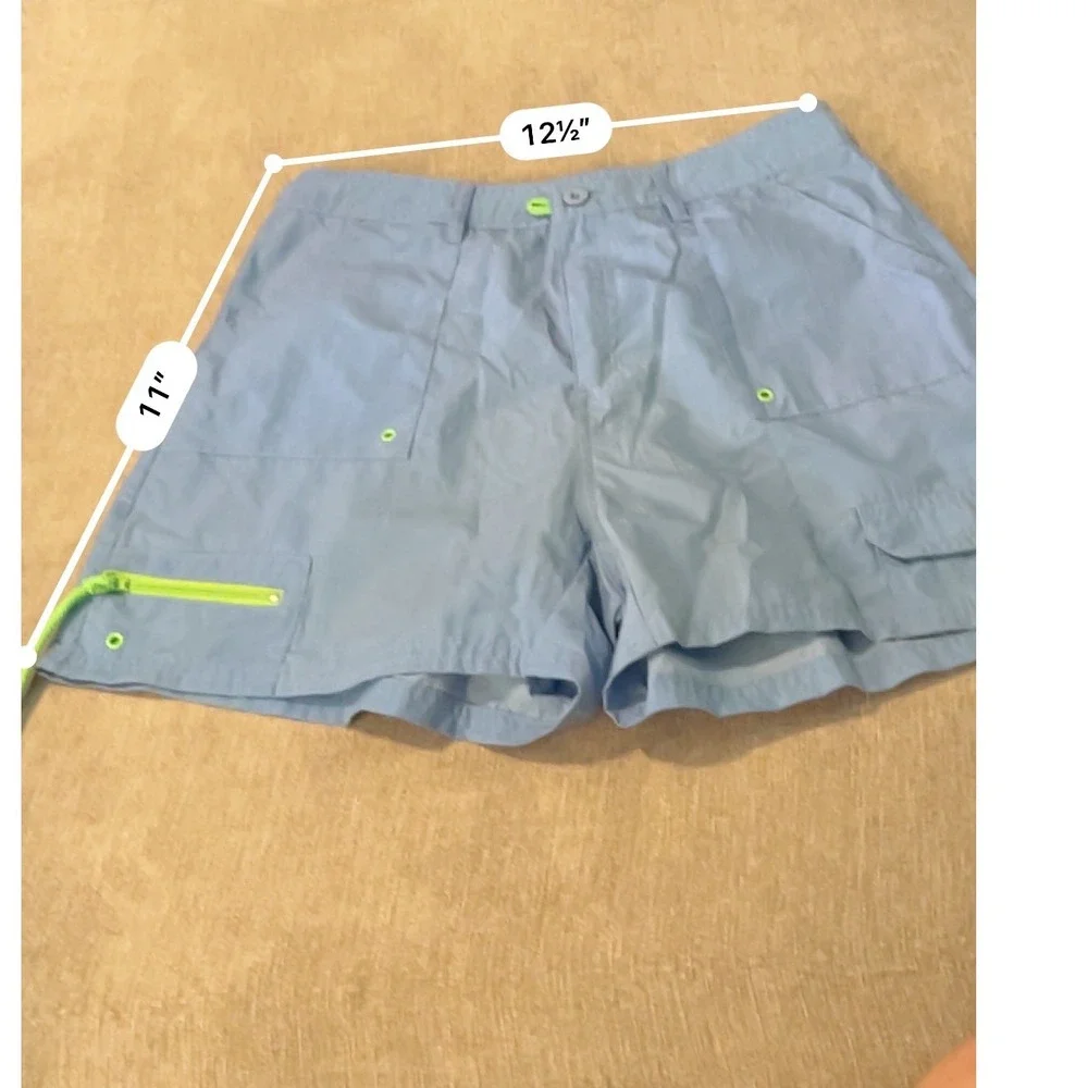 Camp Beverly Hills Vintage Pull on Nylon Shorts Size 16 Green Accents‎ Pockets